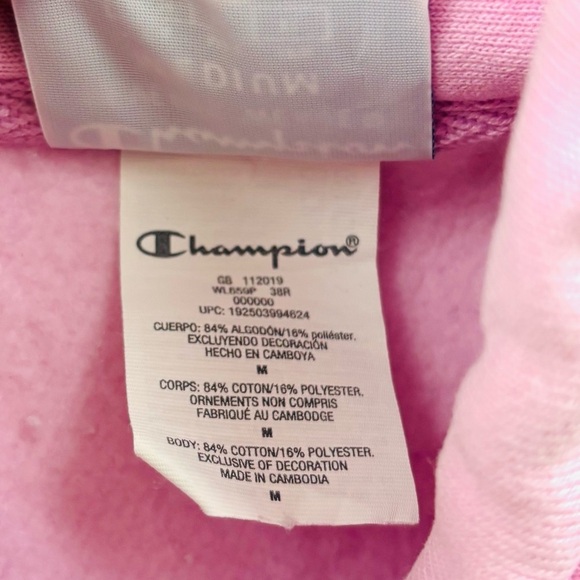 Champion Pink/Brown Thick Reverse Weave Cropped Pullover Hoodie Sweatshirt (M) - Picture 10 of 15